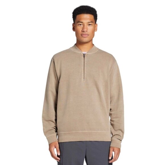 VRST Men Size M Warm Mushroom Brown Washed Terry Half-Zip‎ Pullover Shirt NWT - Picture 2 of 7